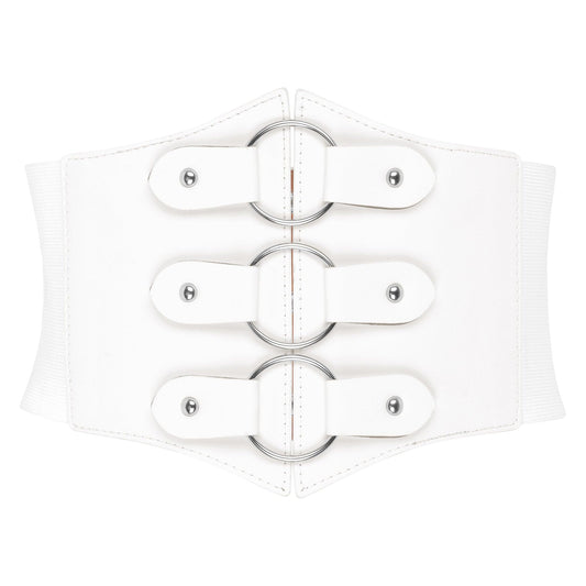 BlackButterfly Elastic Cosplay Halloween Metal Ring Waist Pirate Waspie Corset Belt (White, L)