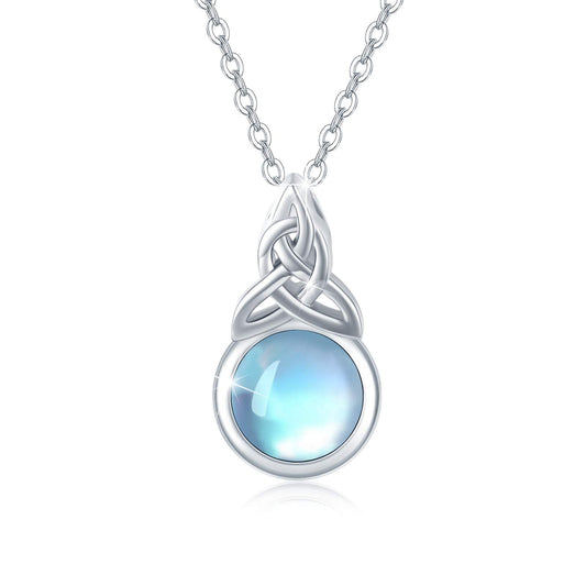CUOKA MIRACLE Celtic Knot Moonstone Necklace for Women 925 Sterling Silver Rainbow Synthetic Moonstone Jewelry Chain 16-18 Inches Birthday Christmas Necklace Gift for Women