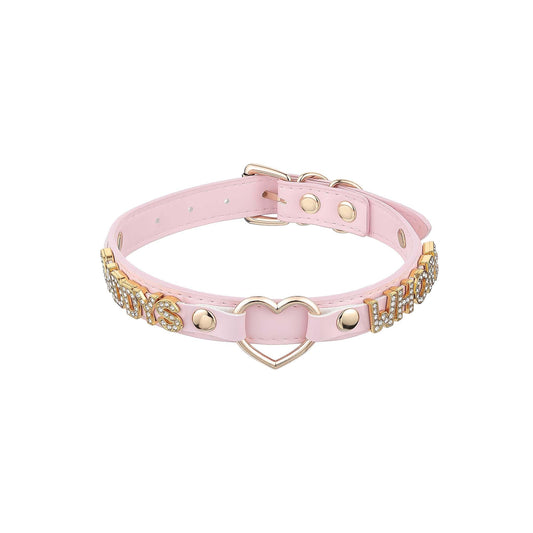 ADEMISHIA Handmade Gold Heart O-Ring Letter Choker Necklace for Women, Adjustable PU Leather Black/Pink Choker Collar For Women, Goth Choker Collars Necklace