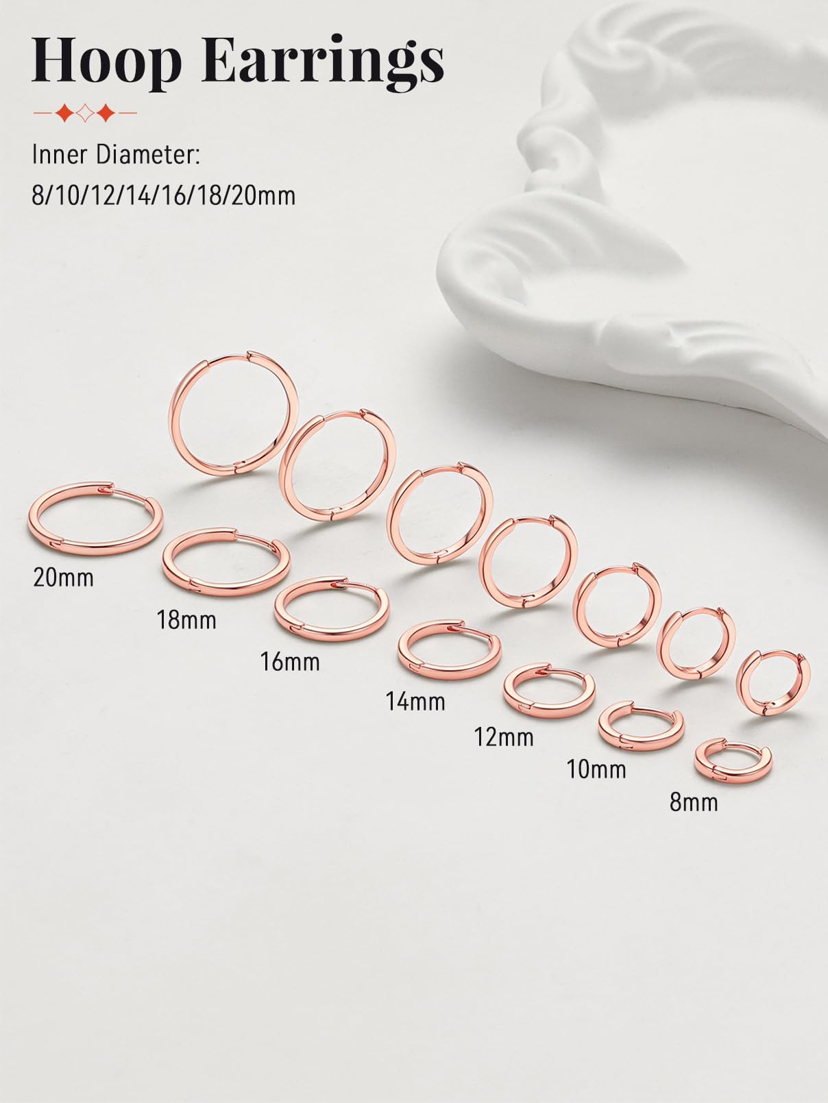 FaithHeart Hoop Earrings for Women, Rose Gold Hypoallergenic Huggie Hoop Earrings, Small Cartilage Earrings for Women 8mm, Send Gift Box