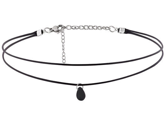 Sacina Goth Boho Hippie Dainty Double Layered Black Choker Necklace, Teardrop Glass Necklace, Halloween Christmas New Year Gift for Women