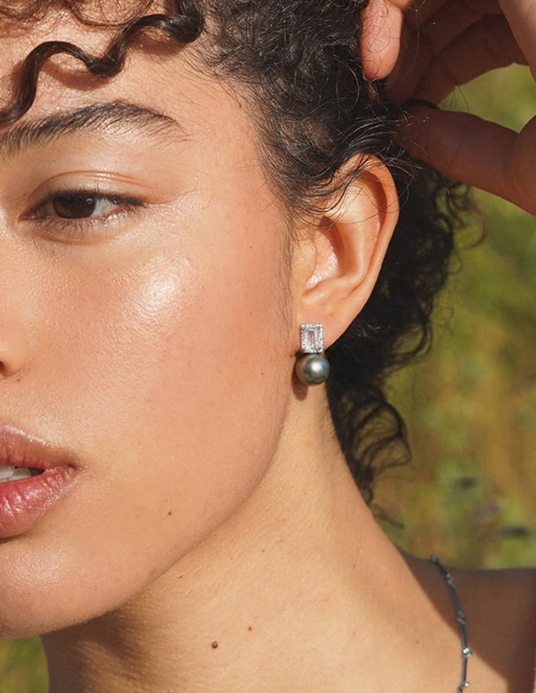 Gray Tahitian Pearl Earrings, Emerald Cut Cubic Zirconia Earrings Studs, Dainty Elegant Wedding Earrings for Bridal