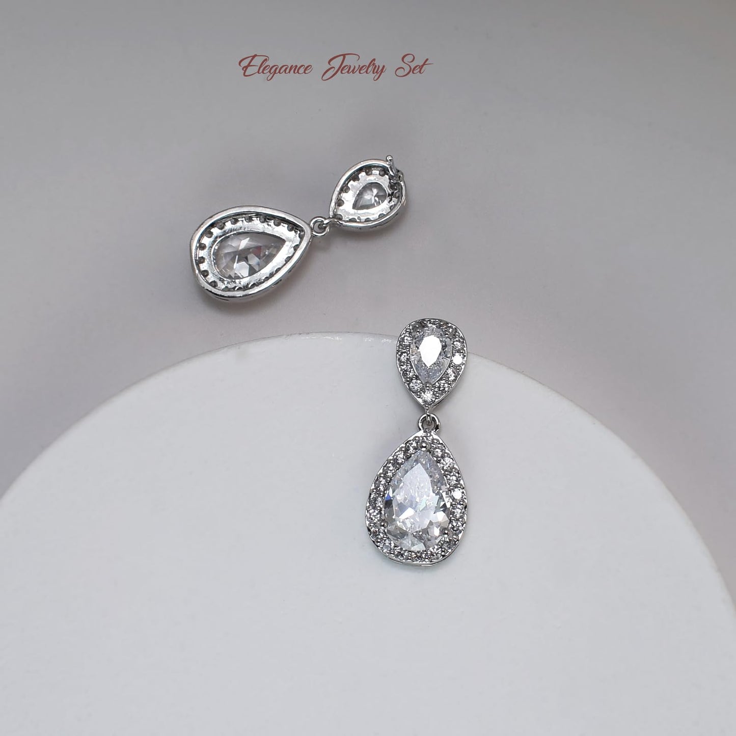 UDYLGOON Bridal Jewelry Set for Women, Cubic Zirconia Teardrop Bride Bridesmaid Necklace and Earrings Set for Wedding Prom Formal (White Gold Plated)
