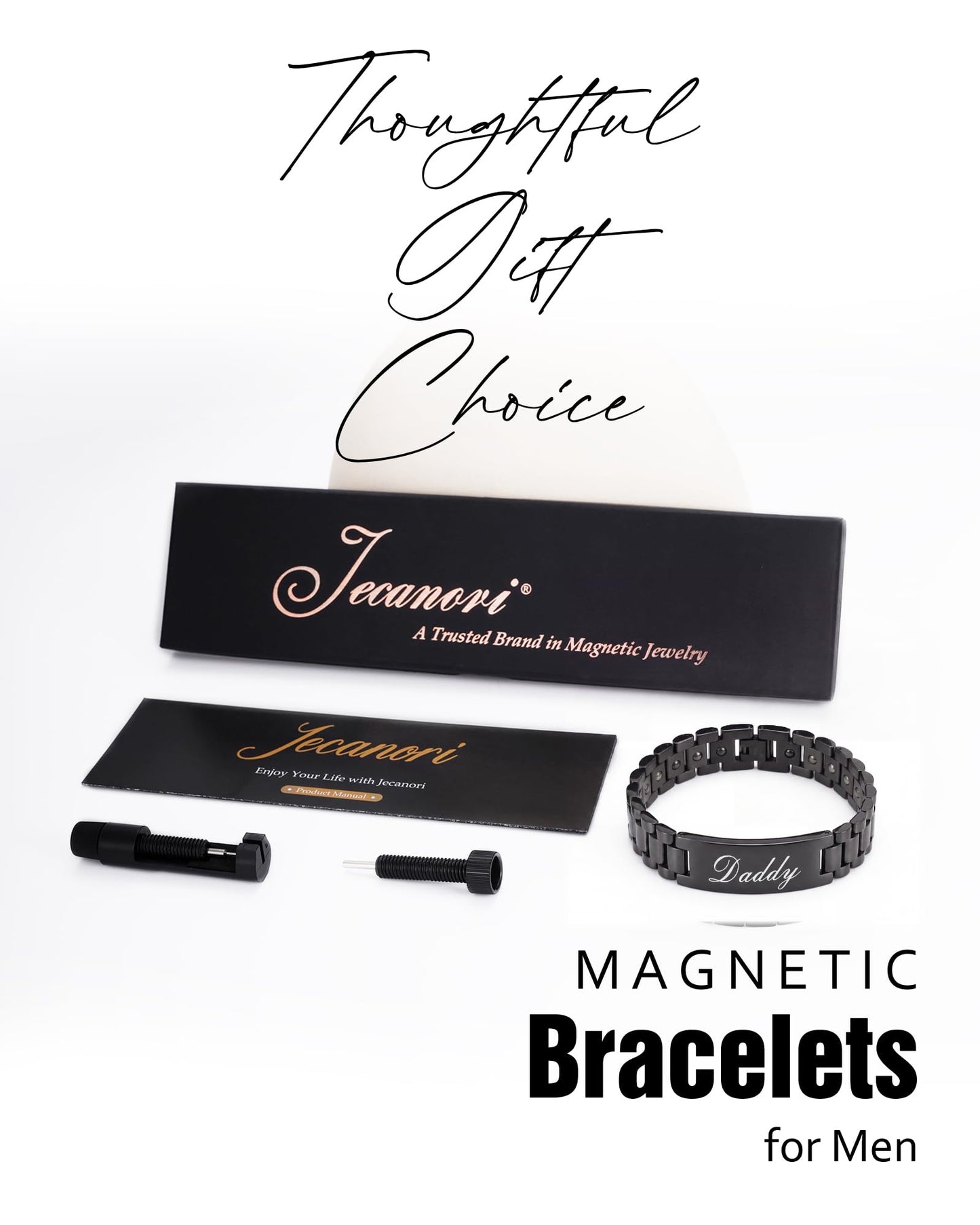 Jecanori Magnetic Bracelets for Men, Stainless Steel Bracelet with Natural Hematite, Father’s Day Gifts for Dad