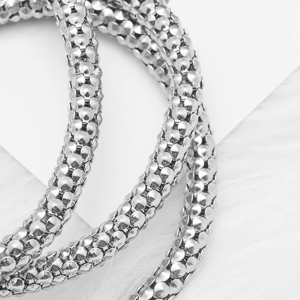Crystal Charms Multilayer Bracelets - 3PCS Gold/Silver/Rose Gold Corn Chain Bracelet for Women, Tree of Life Heart Shaped Stretch Bracelet (Silver Daisy Charm)