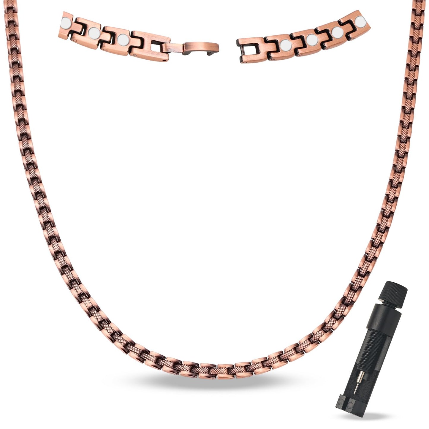 MagEnergy Copper Necklace for Men Women, Magnetic Necklace with 3500 Gauss Ultra Strength Neodymium Magnets, Adjustable Magnetic Jewelry with Sizing Tool