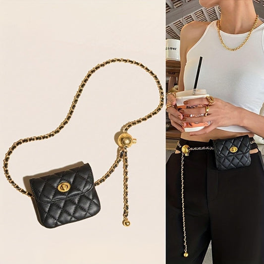 Stylish Women's Leather Chain Belt Bag - The Ultimate Versatile Crossbody/Waist Fanny Pack (Black, Medium)