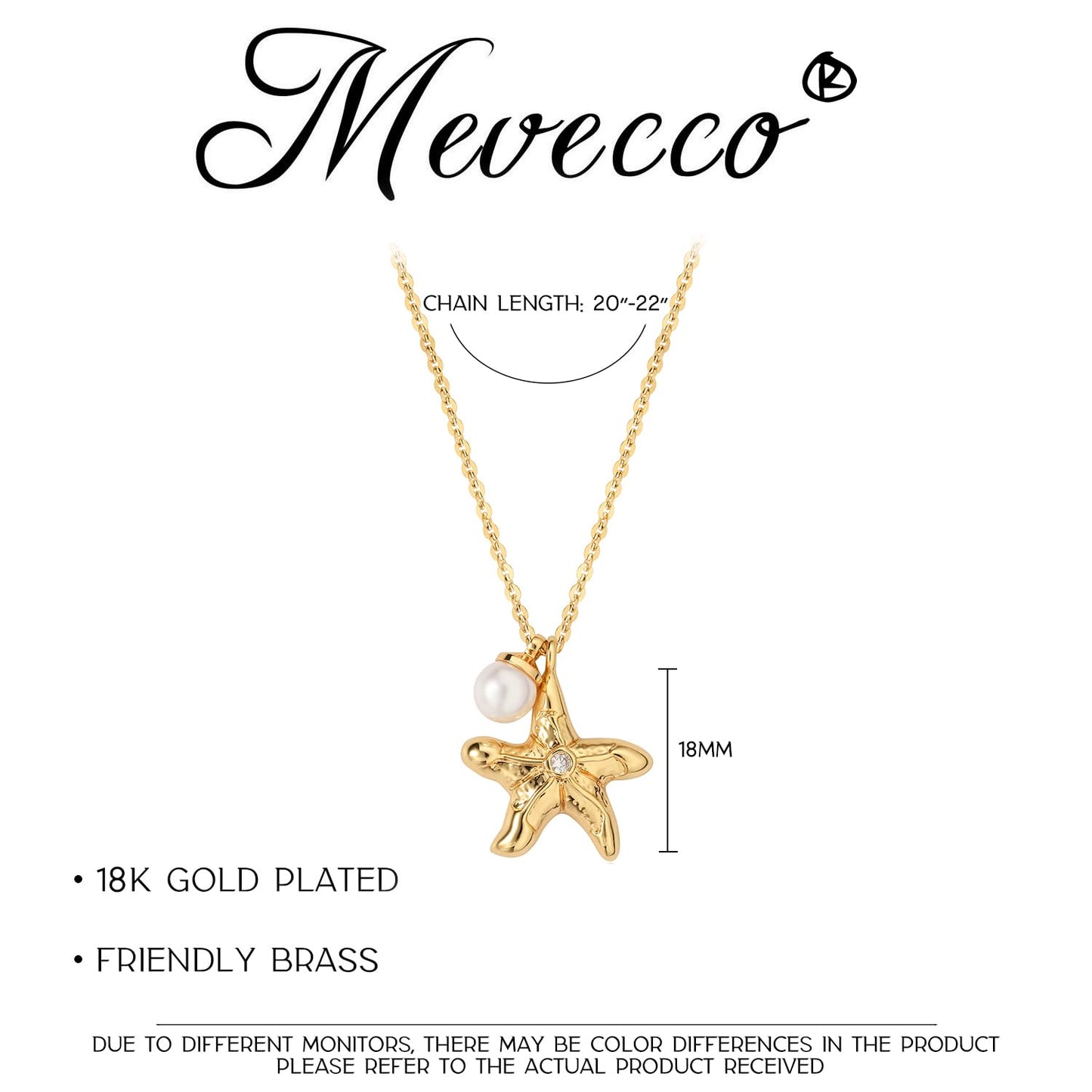 MEVECCO Dainty Gold Starfish Pearl Pendent Necklace for Women 18K Gold Plated Beach Cute Starfish Necklace Pearl Boho Handmade Ocean jewelry