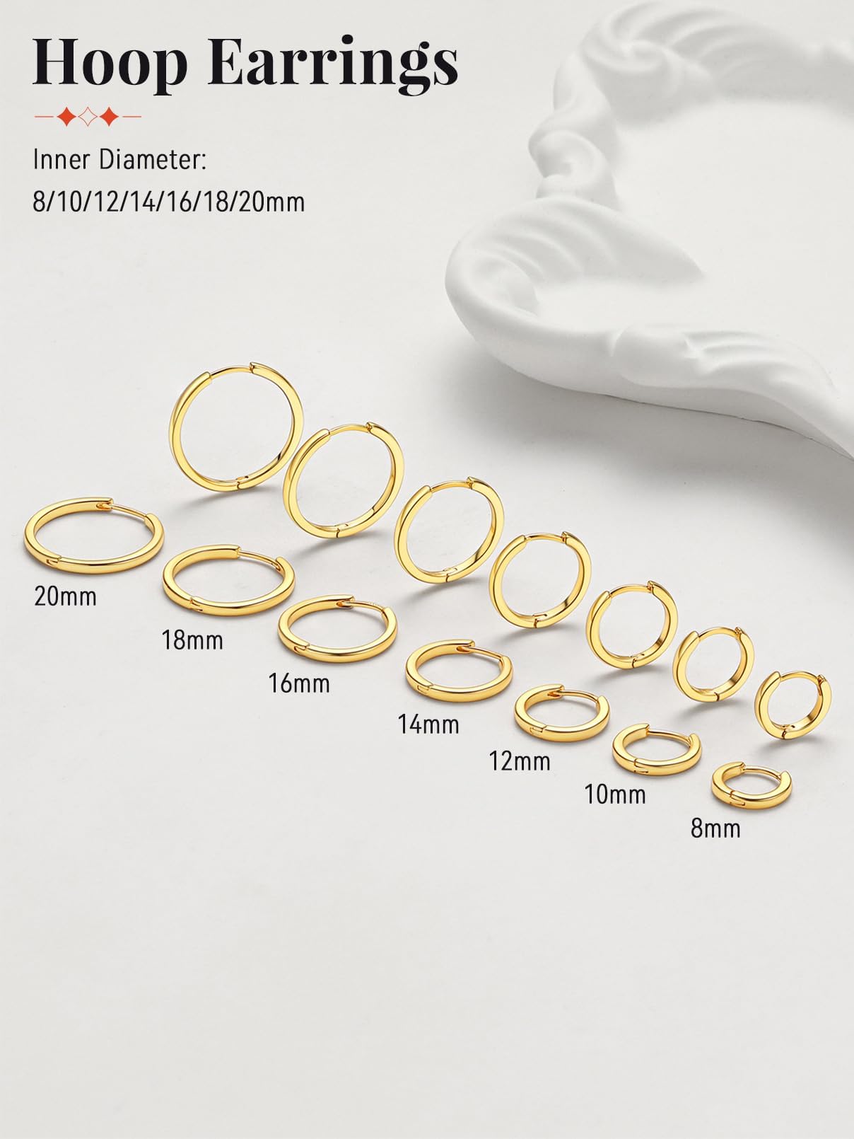 FaithHeart Hoop Earrings for Women, 14K Gold Hypoallergenic Huggie Hoop Earrings, Small Cartilage Earrings for Women 18mm, Send Gift Box