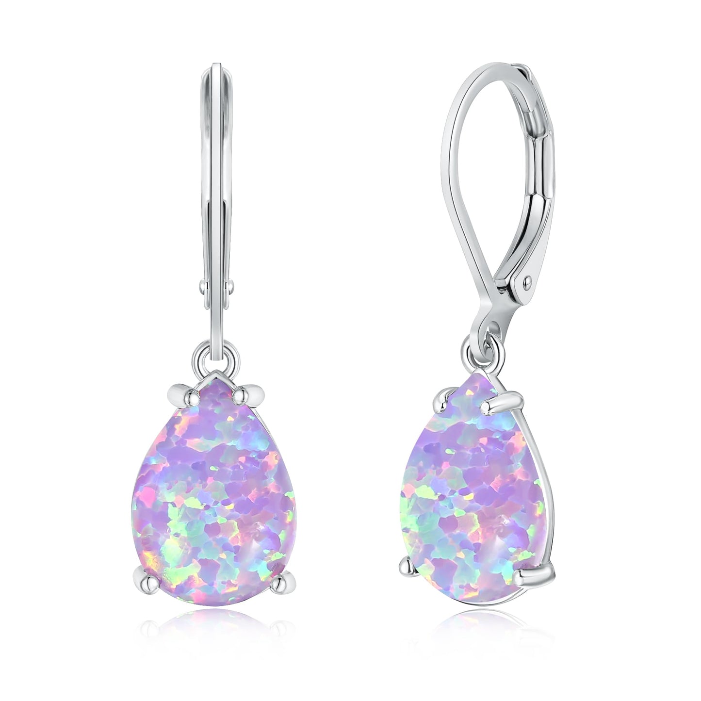 CiNily Teardrop Leverback Dangle Earrings for Women Hypoallergenic Purple Opal Pendant Drop Earrings 14K White Gold Plated Hanging Lever Earrings Jewelry