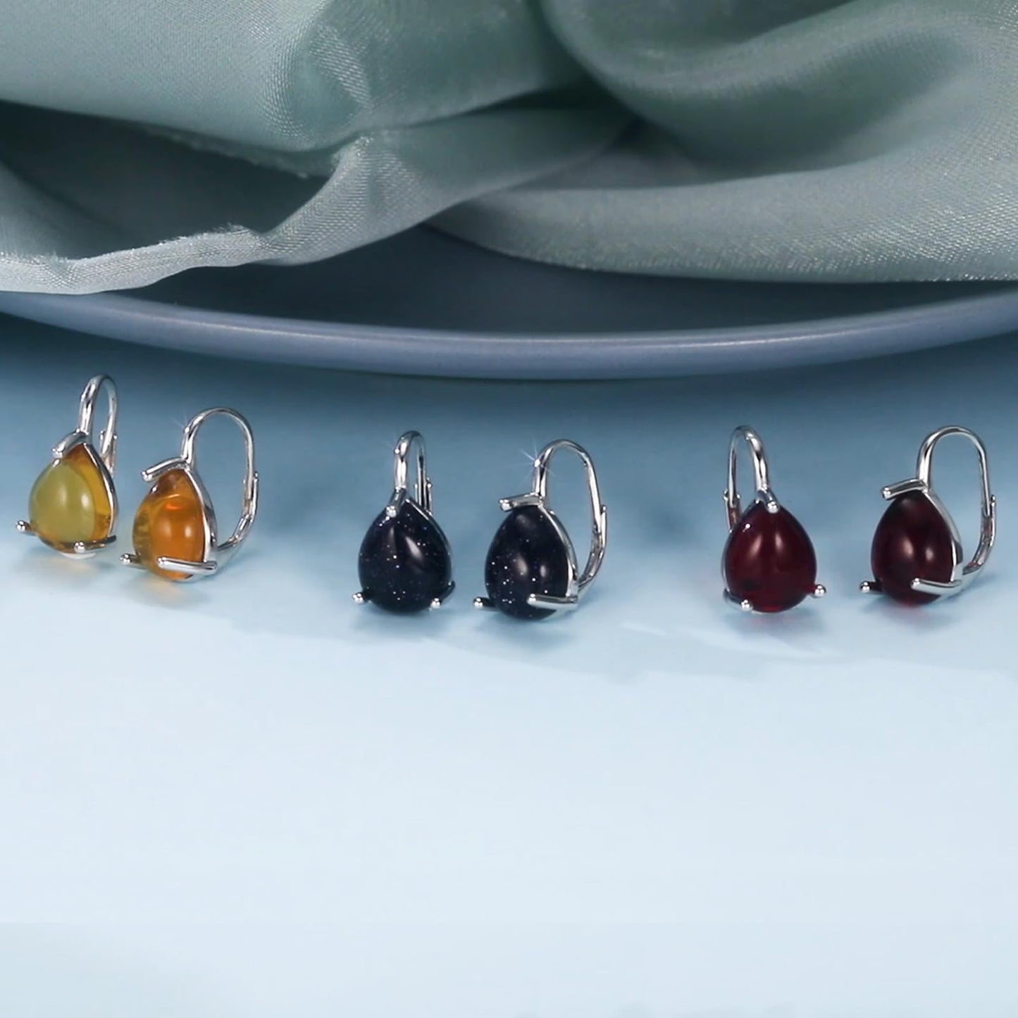 SHEAISRS Teardrop Garnet Leverback Earrings for Women 925 Sterling Silver Garnet Earrings