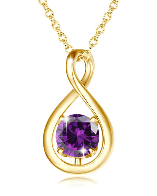 FANCIME Amethyst Necklace February Birthstone Necklace for Women Yellow Gold Plated Sterling Silver Infinity Pendant Purple Fine Jewelry Mothers Day Gifts for Mom Her Wife