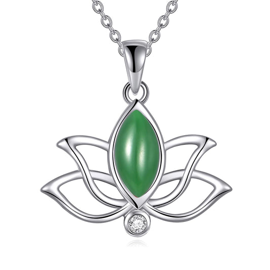 YFN Lotus Flower Necklace Sterling Silver Green Jade Lotus Pendant Lotus Jewelry Gifts for Women