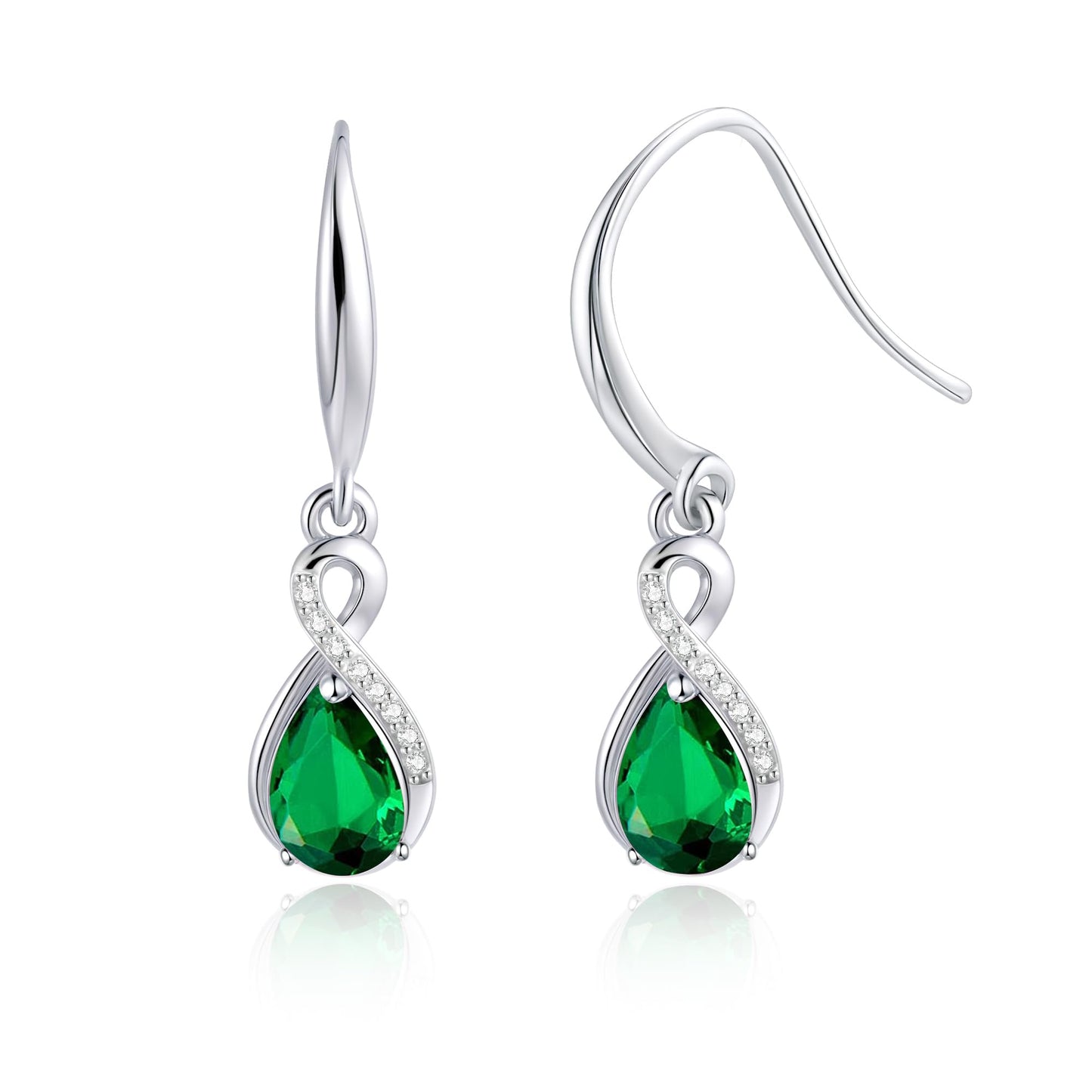 Infinity Birthstone Earrings 18K White Gold Plated 925 Sterling Silver Teardrop Infinity Drop Dangle Earrings May Birthstone Jewelry Birthday Gifts for Women Her Mother Wife