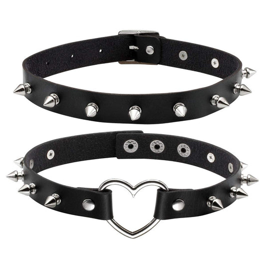 Eigso 2 Pcs Punk Leather Choker Necklaces for Women Men Metal Spike Studded Goth Collars for Woman Man