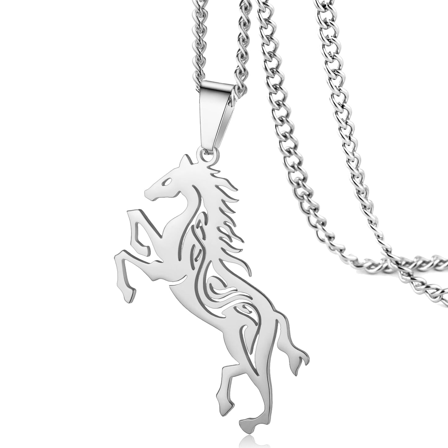 VASSAGO Horse Necklace for Women Men Stainless Steel Horse Pendant Necklace Animal Jewelry Horse Lover Gifts (silver)