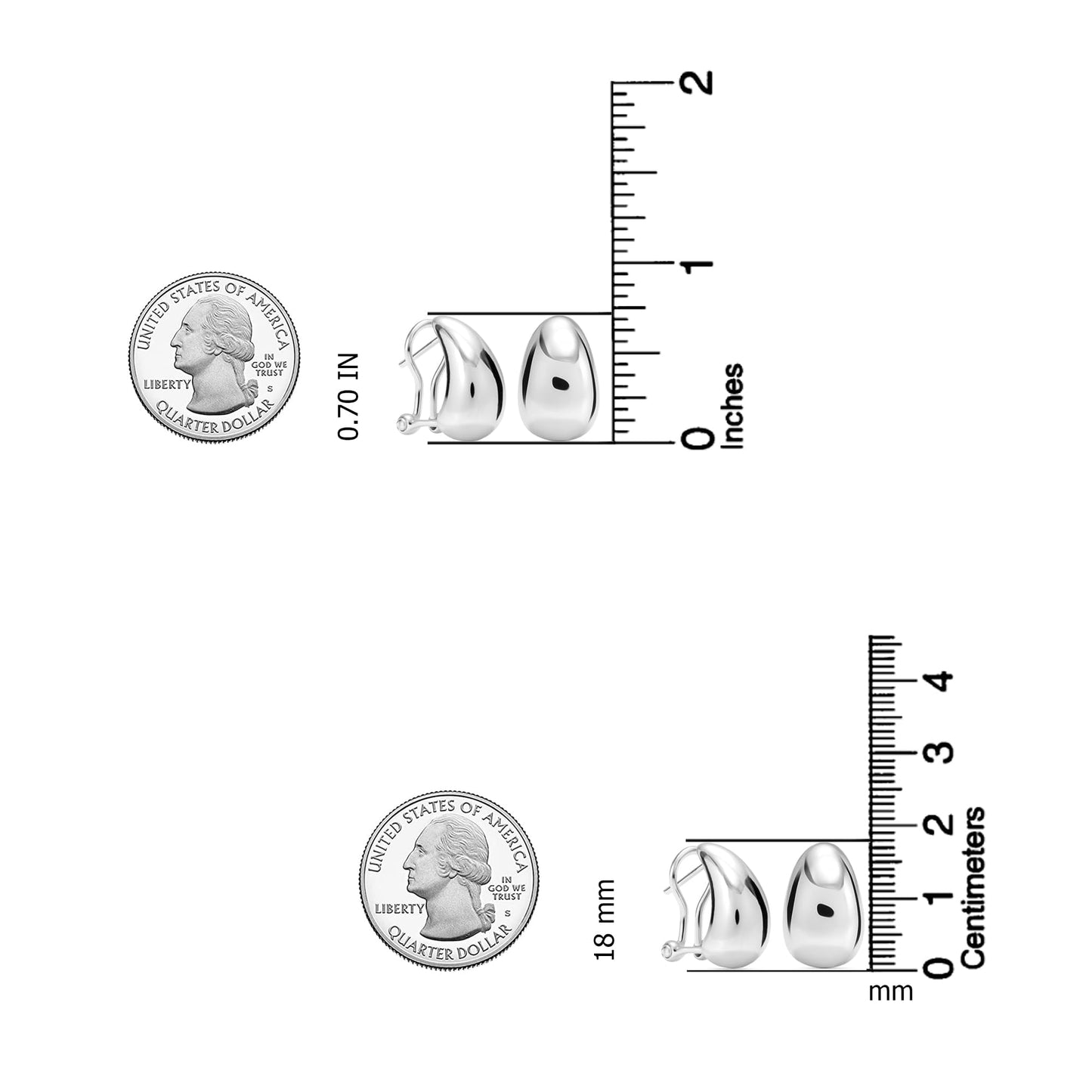LeCalla 925 Sterling Silver Omega Back Earrings for Women | Classic Teardrop Omega Clip Stud Earring | Women's Piercing Earrings Jewelry for Daily Wear or Special Occasions 18MM