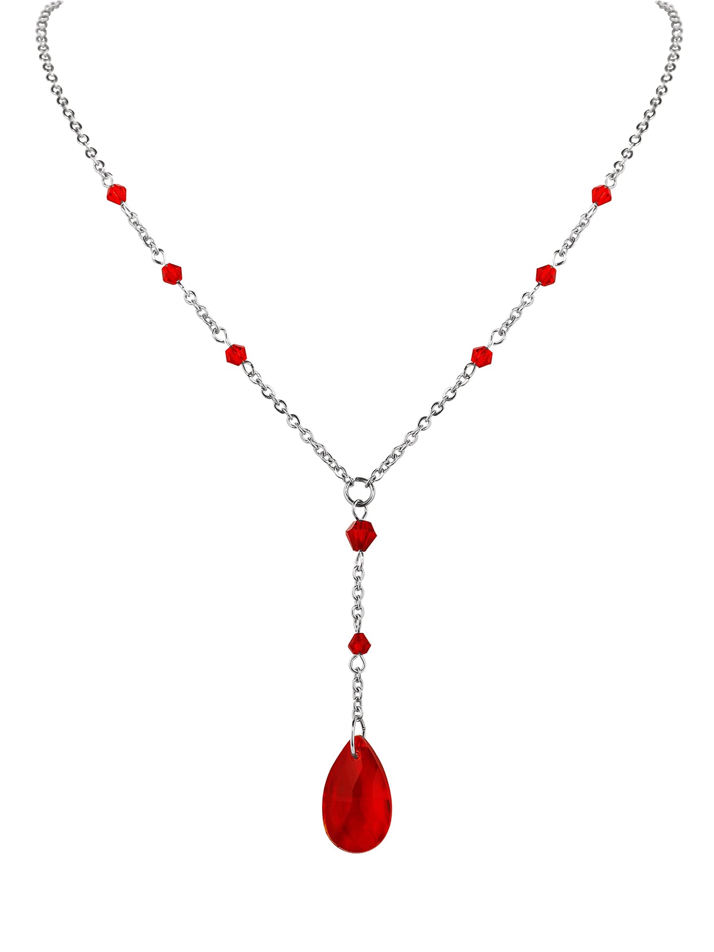 Sacina Gothic Red Dainty Teardrop Y Necklace, Gothic Emo Grunge Necklace, Goth Jewelry, Christmas Jewelry Gift for Women