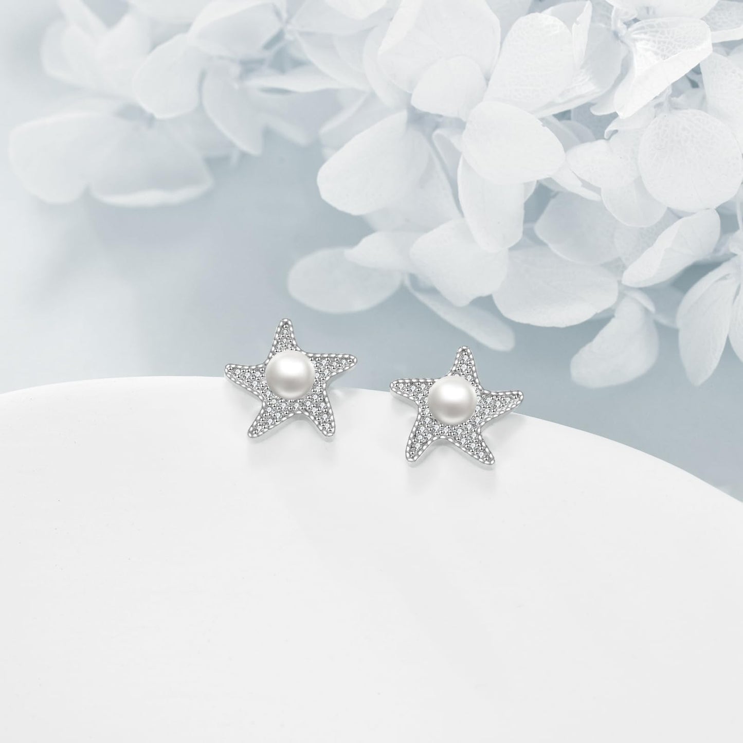 POPLYKE Starfish Earrings for Women Sterling Silver Freshwater Pearl Stud Jewelry Gifts Wedding Bridesmaids Anniversary