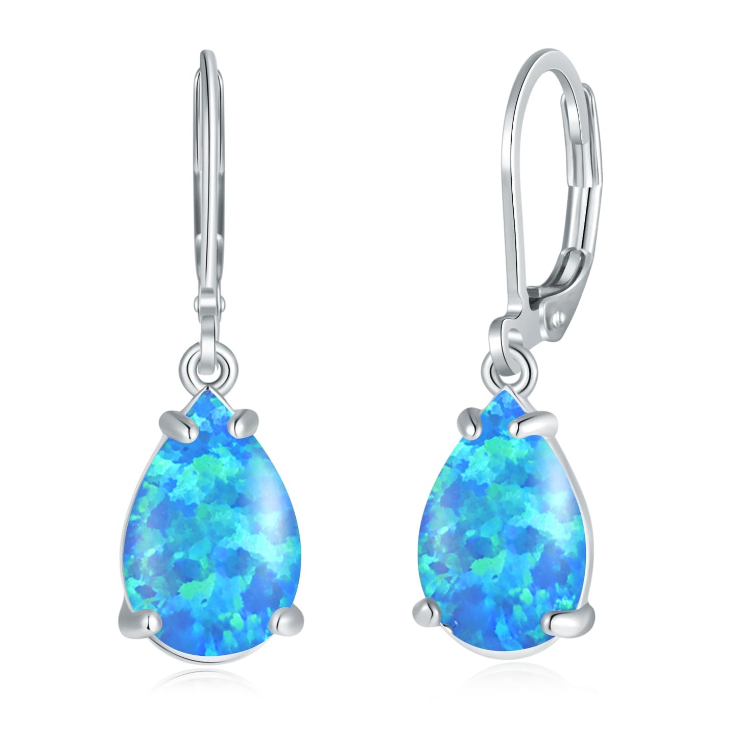 CiNily Teardrop Leverback Dangle Earrings for Women Hypoallergenic Blue Opal Pendant Drop Earrings 14K White Gold Plated Hanging Lever Earrings Fashion Graduation Jewelry Gifts
