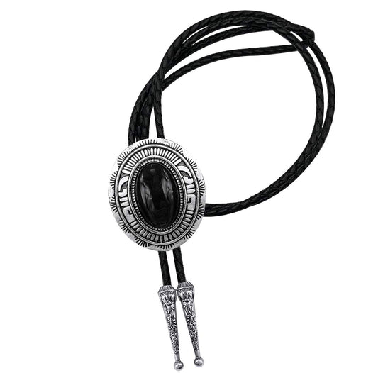 YOQUCOL Black Stone Bolo Tie Native American Western Leather Necktie Bolo Ties For Men