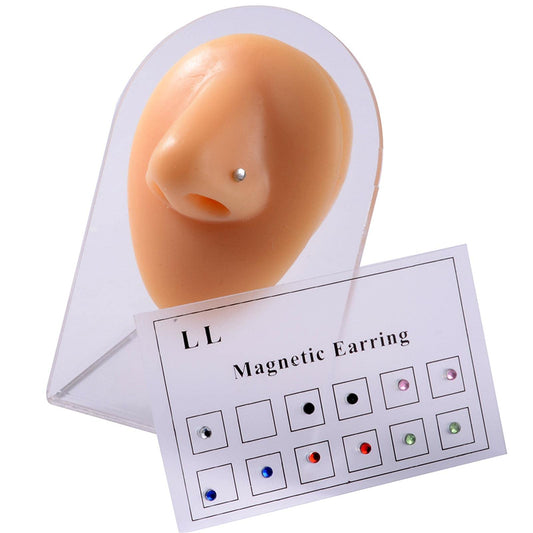 Fuqimanman2020 12 Pcs Stainless Steel Magnetic Crystal Fake Ear Stud Earrings Set Colorful 3mm Non Piercing Nose Lip Rings for Women Men Jewelry(B)
