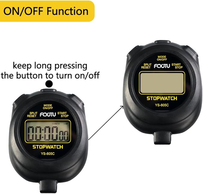 FCXJTU Simple Stopwatch Timer, Single Lap Stopwatch Countdown Timer, No Hourly Beep, On/Off, AAA Battery(Included), Large Display, Easy to Use, Ideal for Kids Coaches Yellow