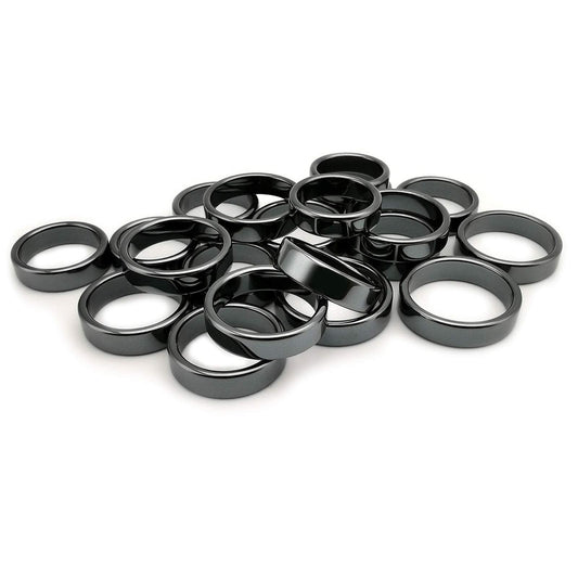 Morchic 20Pcs Pack Hematite Stone Rings for Women & Men, Unisex Flat Band Set (6mm Width) - Mixed Sizes 6-12, Chakra Balancing, Polished Gemstone, Gift Ready