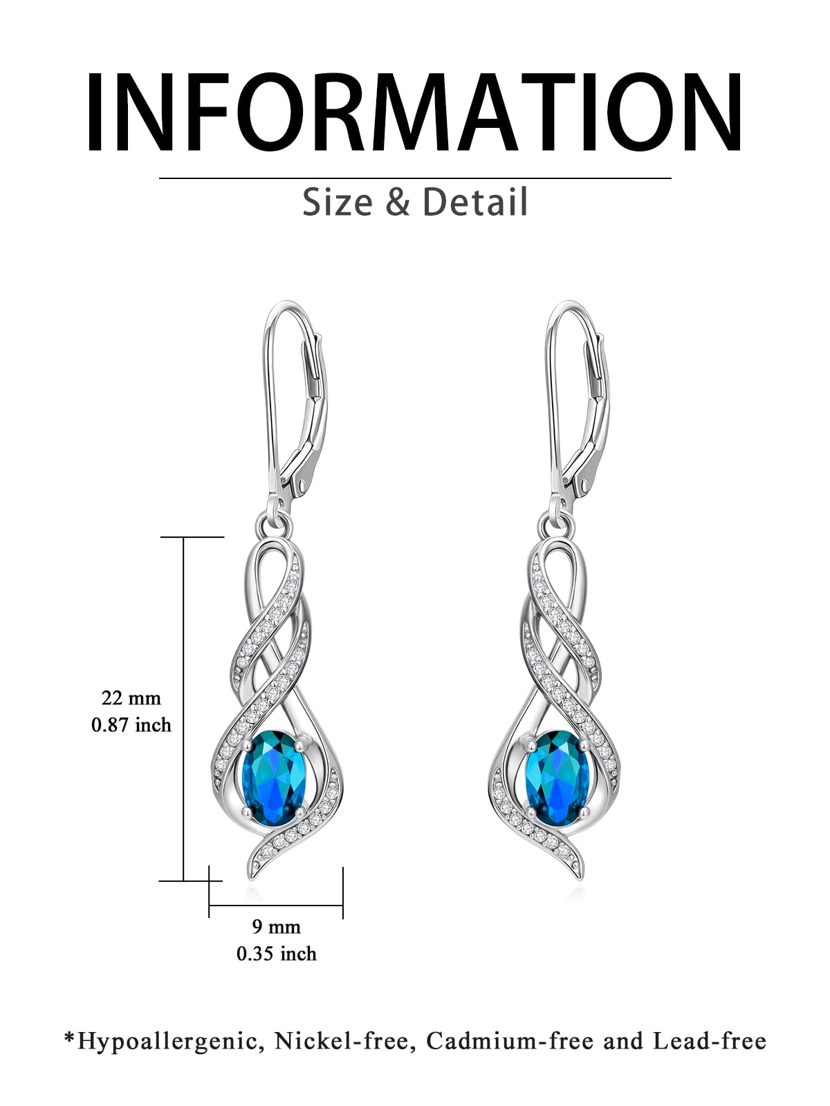 POIUY Jewelry Gifts for Women Blue Topaz December Birthstone Infinity Leverback Dangle Earrings Hypoallergenic Drop Earrings Love Jewelry Anniversary Christmas Wedding Gift for Mom Wife Sister Daughter Girlfriend