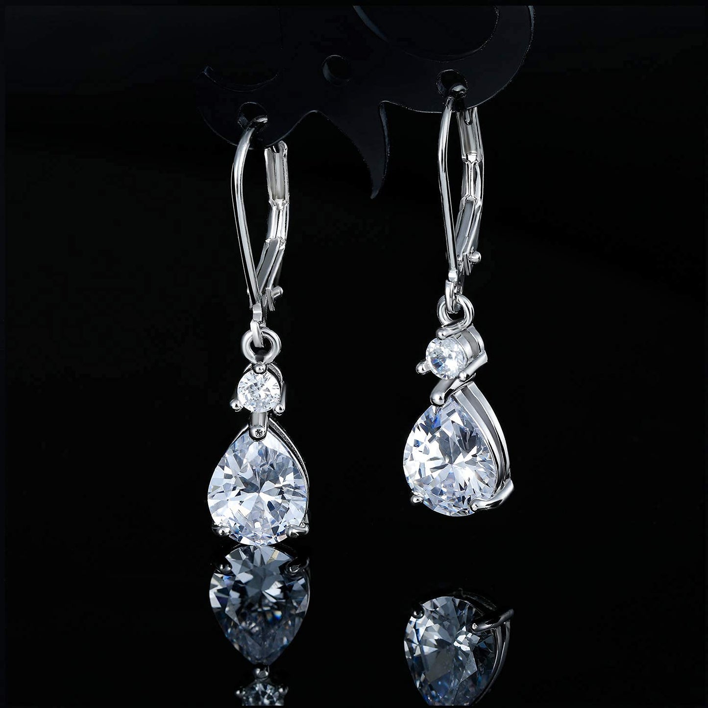 925 Sterling Silver Teardrop Leverback Earrings Blue Topaz Amethyst Rainbow Quartz CZ Dangle Drop Earrings Hypoallergenic Gemstone Jewelry Birthday Gifts for Women Daily Party Wear