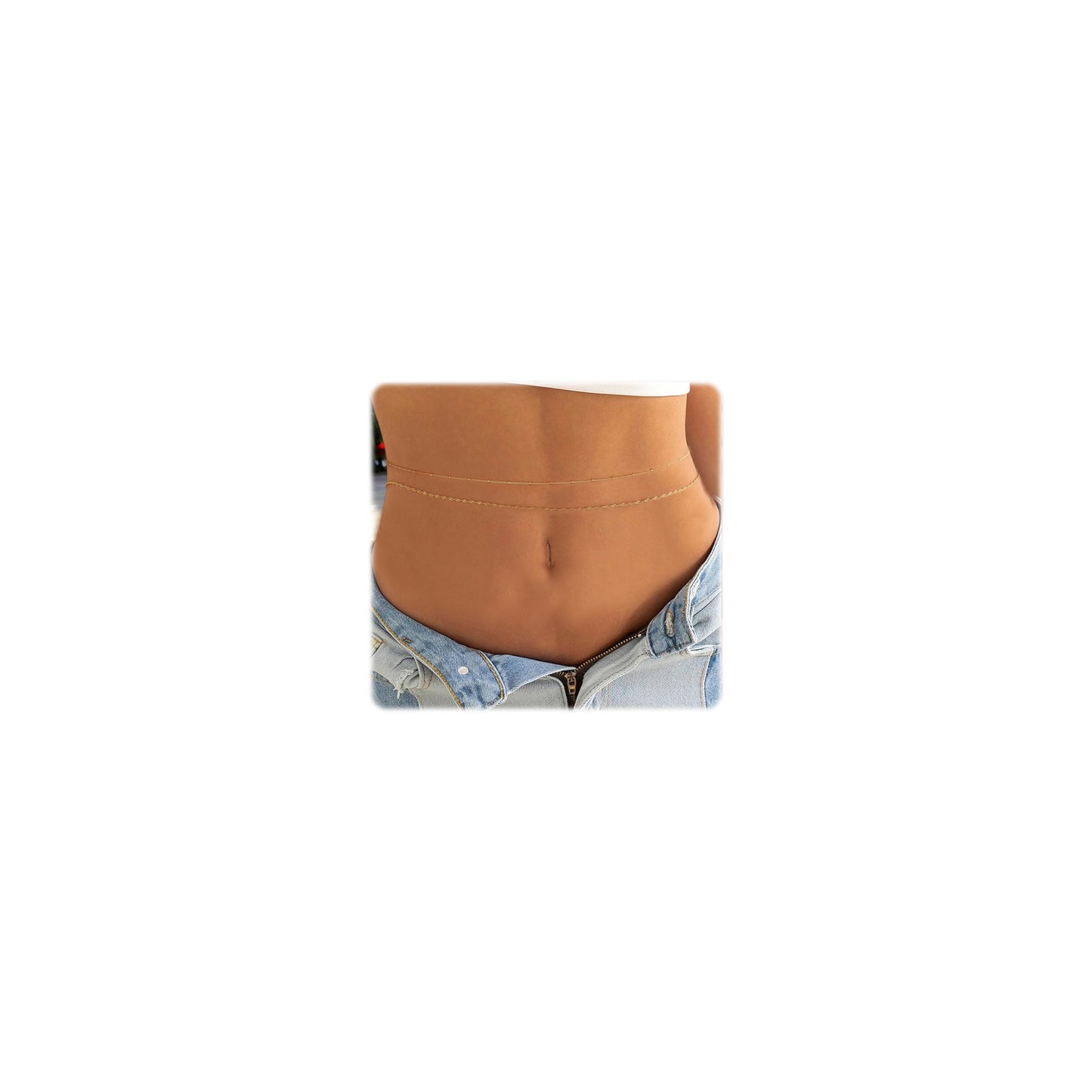 ASCOMY Waist Chains for Women 14K Gold Plated 2Pcs Body Chains Gold Waist Chain Layered Rope Satellite Belly Belt Body Chains Adjustable Bikini Body Jewelry Daily Belts Gifts for Women