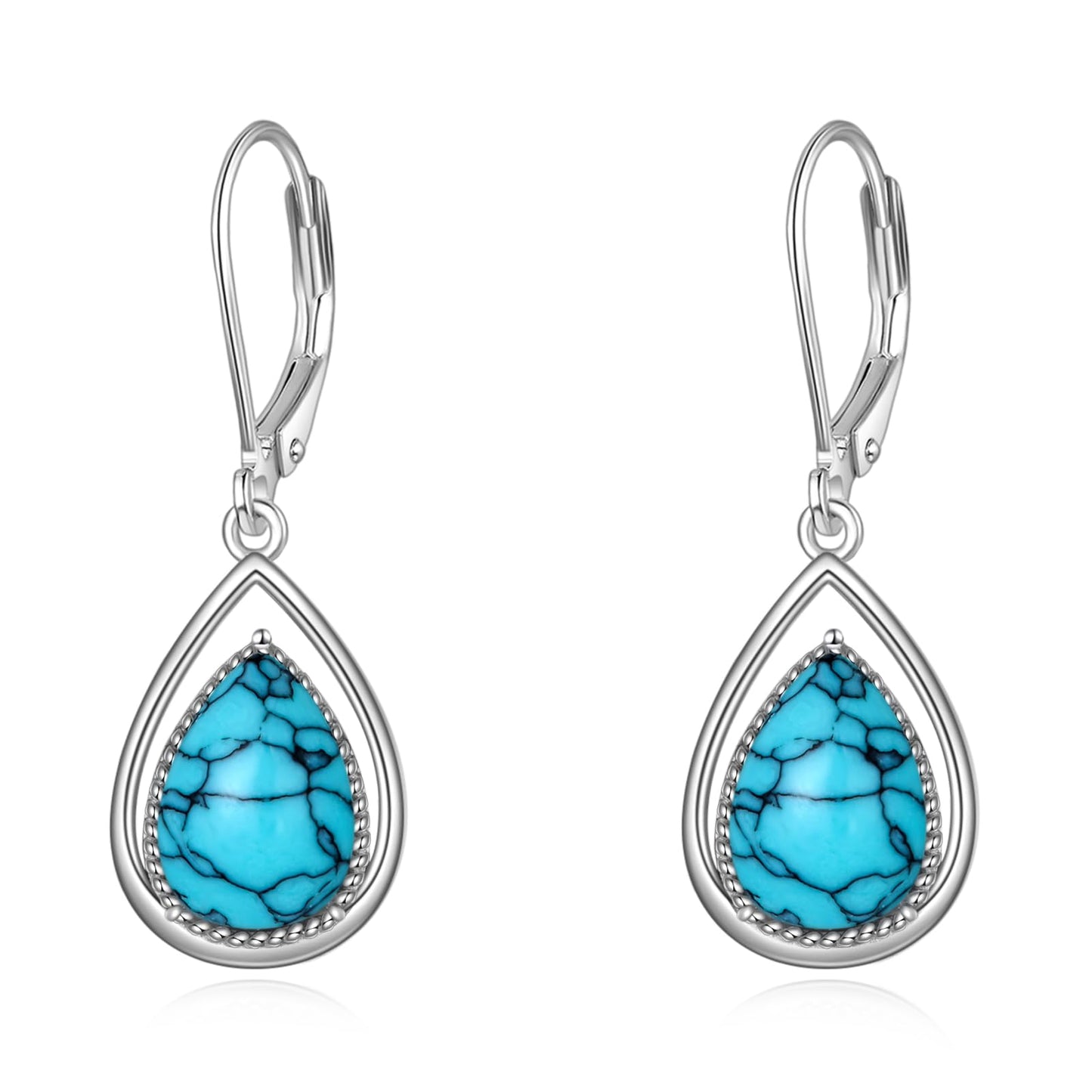 VONALA Turquoise Earrings 925 Sterling Silver Turquoise Leverback Earrings Teardrop Dangle Dangling Earrings Jewelry Gift for Women