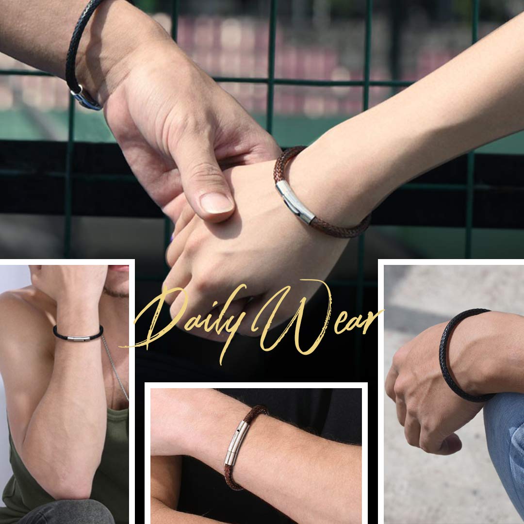 ChainsHouse Leather Bracelet for Men Women 5mm 7.0 inch Waterproof Wristband Bracelet Male Gift