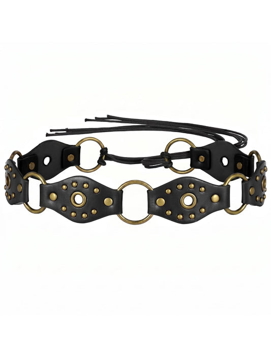 SANSTHS Women Western Belt for Dresses Jeans Pants Boho Belt for Women with Metal Rings Rivets Adjustable Tie Waist Belt