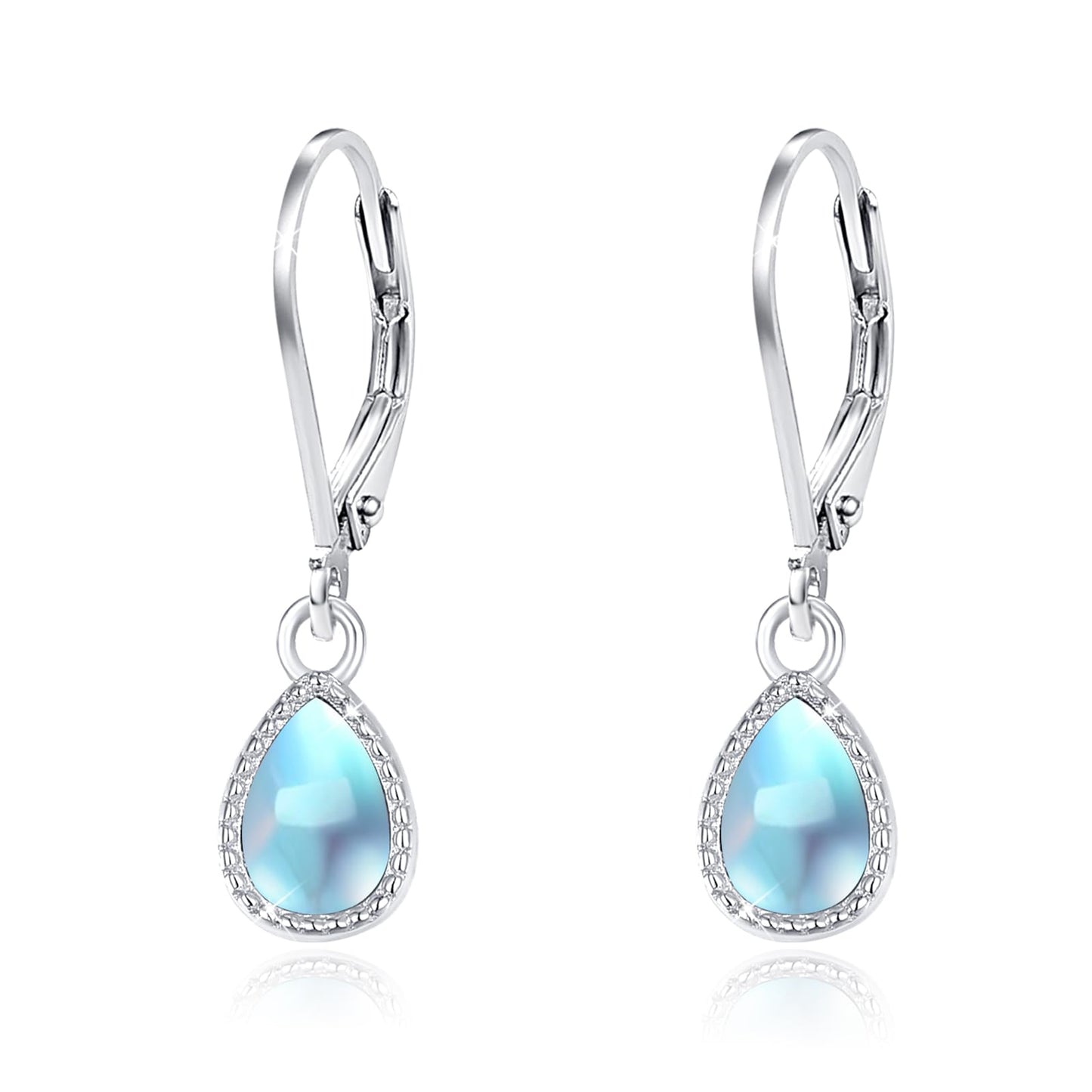 Teardrop Leverback Drop Dangly Earrings, 925 Sterling Silver with Opal/Moonstone Hypoallegenic for Sensitive Ears Jewelry Gift for Women Girlfriend with Gift Box (Moonstone Teartdrop Earrings)