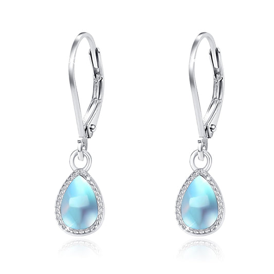 Teardrop Leverback Drop Dangly Earrings, 925 Sterling Silver with Opal/Moonstone Hypoallegenic for Sensitive Ears Jewelry Gift for Women Girlfriend with Gift Box (Moonstone Teartdrop Earrings)