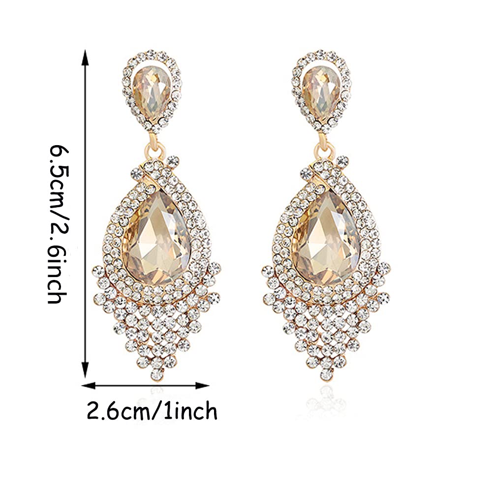 JWICOS Bridal Wedding Earrings for Women Brides Crystal Rhinestones Dangle Teardrop Chandelier Earrings for Prom or Pageant (champagne)