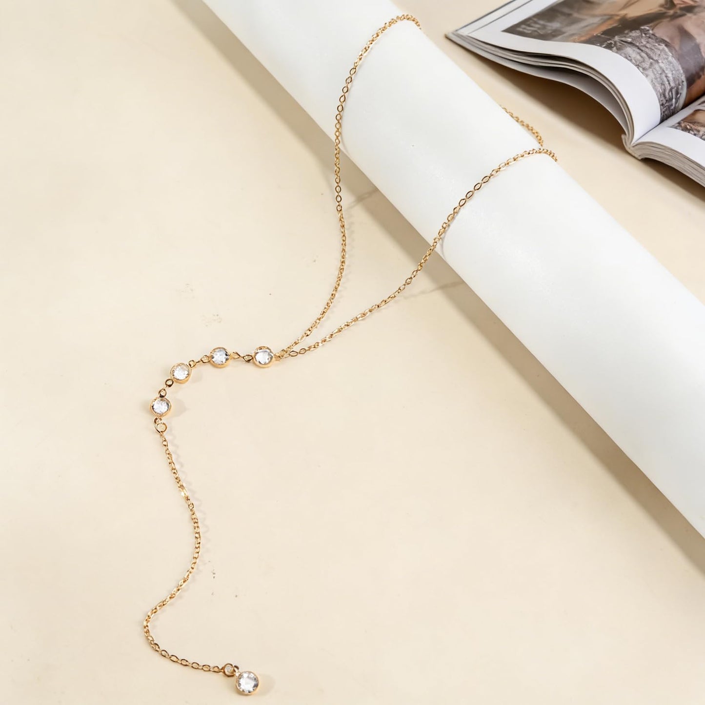 ENGCKSHI Necklace for Women, Dainty Long 14K Gold Y-Shaped Necklace Jewelry Trendy Beaded Layered Chain Drop Necklaces Jewelry Women Gifts