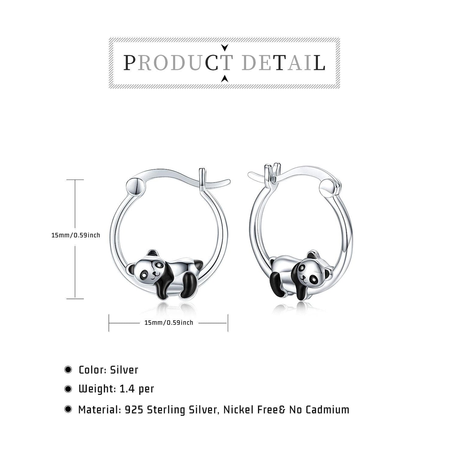 JUSTKIDSTOY Hypoallergenic Panda Hoop Earrings for Women Girls Sterling Silver Small Animal Huggie Hoop Earrings for Sensitive Ears Panda Jewelry Mother's Day Gifts for Mother Daughter