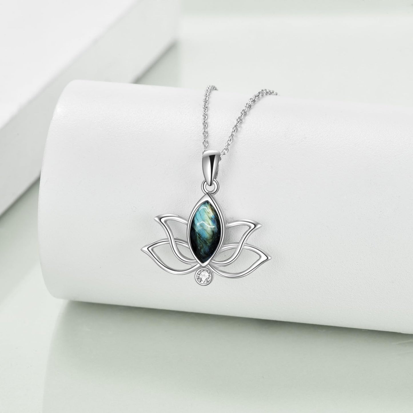 YFN Lotus Necklace Sterling Silver Labradorite Lotus Flower Pendant Yoga Jewelry Gifts for Women
