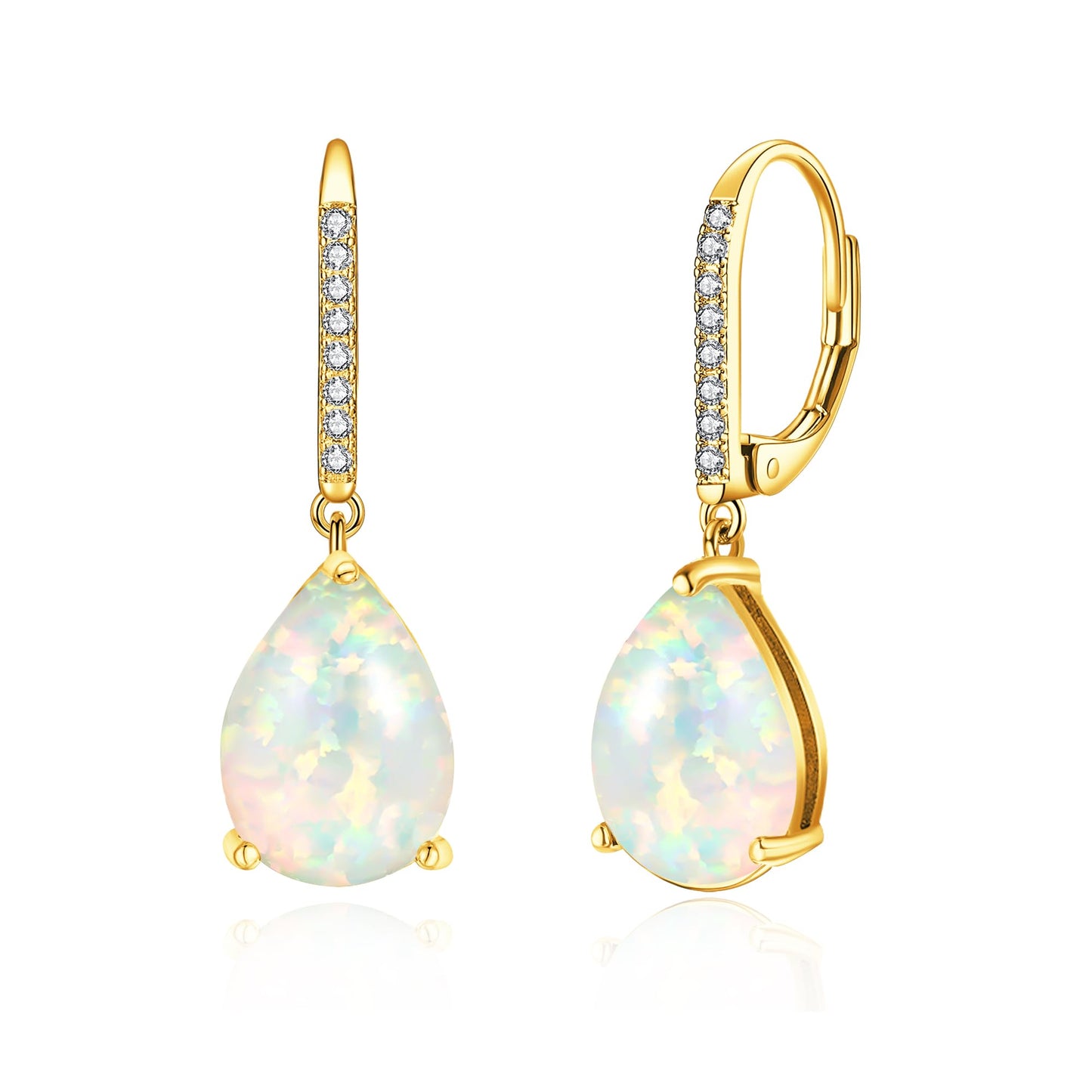 Leverback White Opal Dangle Earrings 14k Yellow Gold Plated Drop Earrings for Women Teardrop Earrings Elegant Jewelry Gifts for Christmas Birthday Party