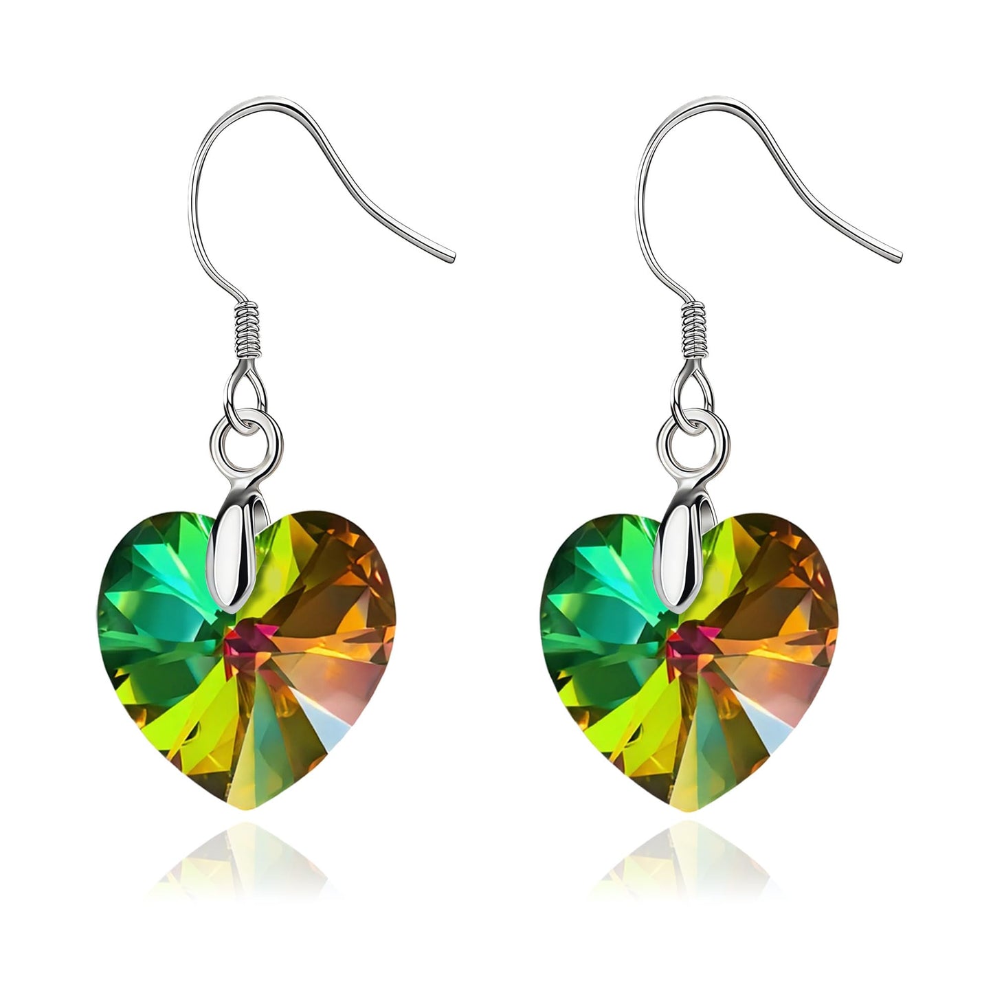 Austrian Crystal Heart Drop Dangle Earrings for Women 925 Sterling Silver Hook Hypoallergenic Earring (Vitrail Medium)
