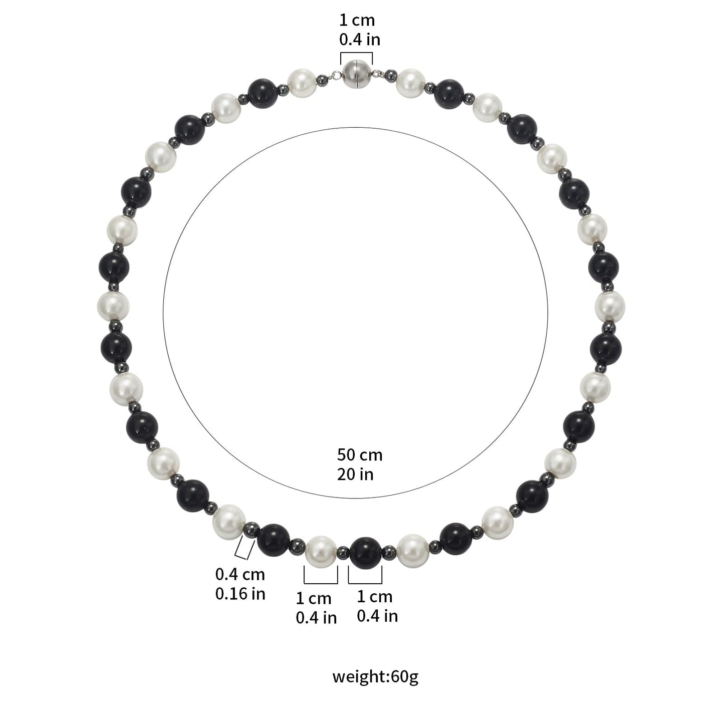 Pearl & Black Onyx Necklace Hematite Necklace10mm Pearl Crystal Handmade Choker Bead Necklace Gifts for Family Friends Men Women Unisex 20"