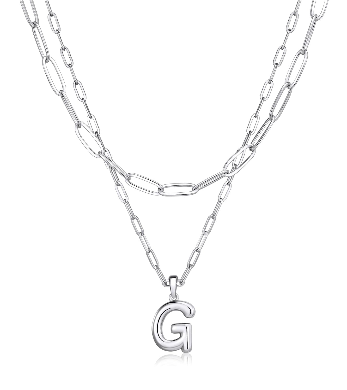 adoyi Silver Initial Necklace for Women 14k Gold Plated Layered Bubble Letter Necklaces Trendy Jewelry Chain Name G Pendant Necklace Stack Birthday Valentines Gifts