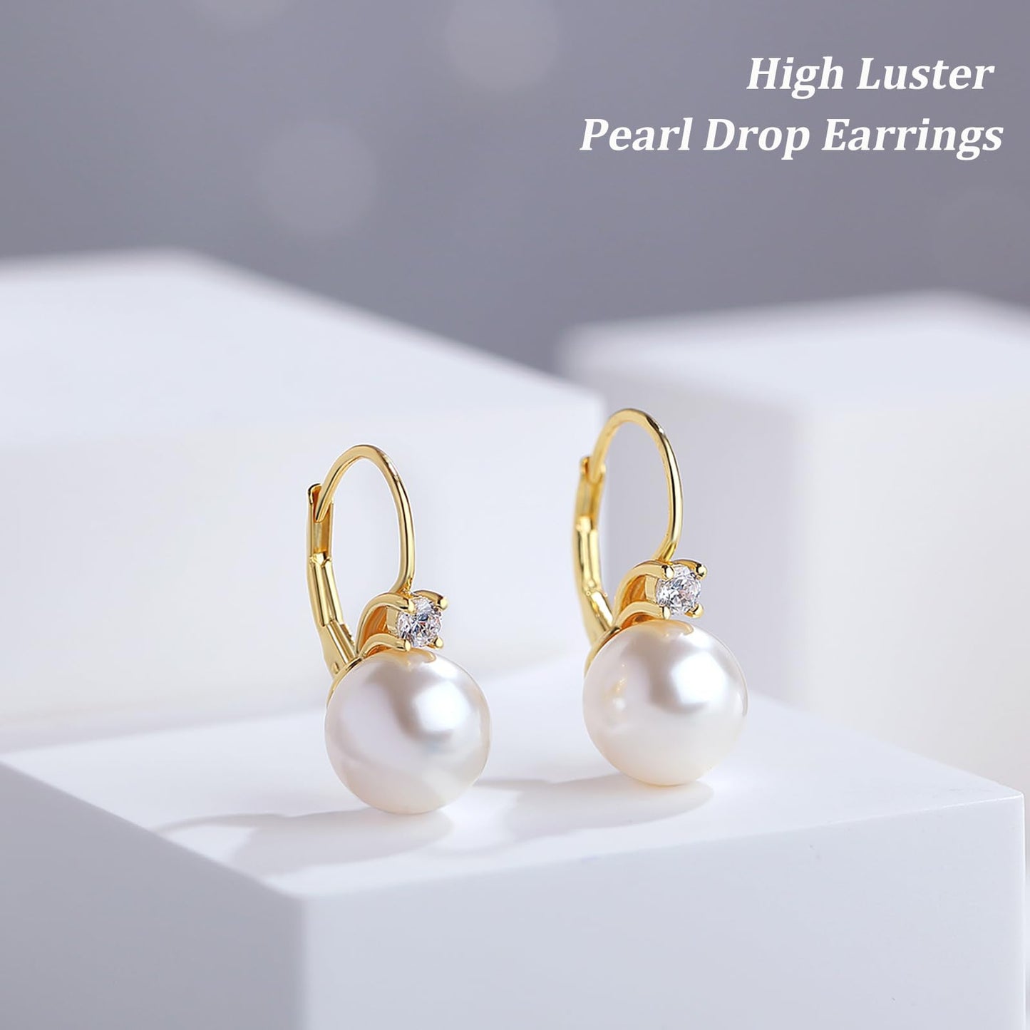 Jiahanzb Pearl Earrings Dangle for Women 925 Sterling Silver Cubic Zirconia Leverback Earring