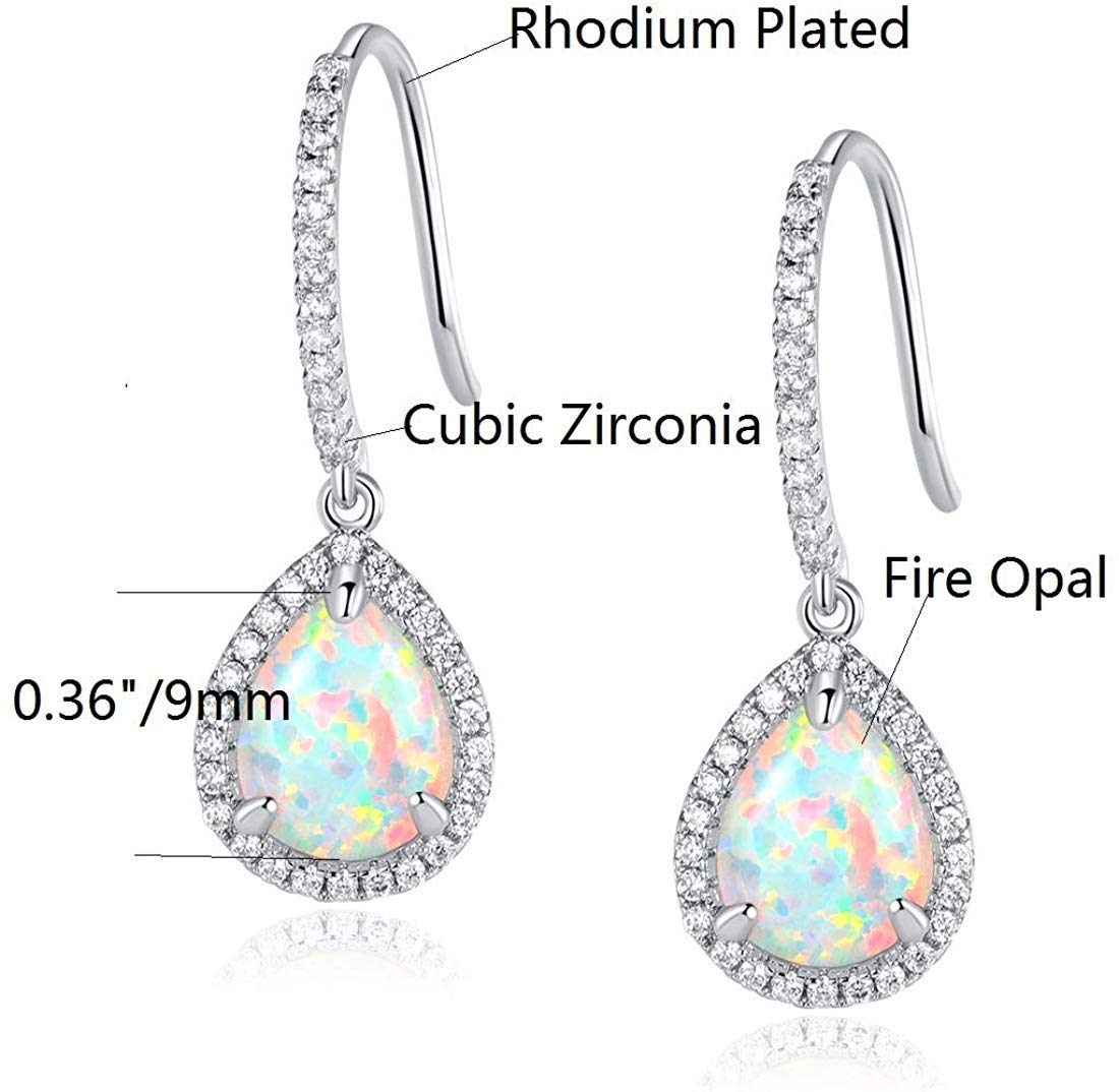 Gemsme 18K White Gold Plated Teardrop Opal and Cubic Zirconia Created Dangle Earrings For Women