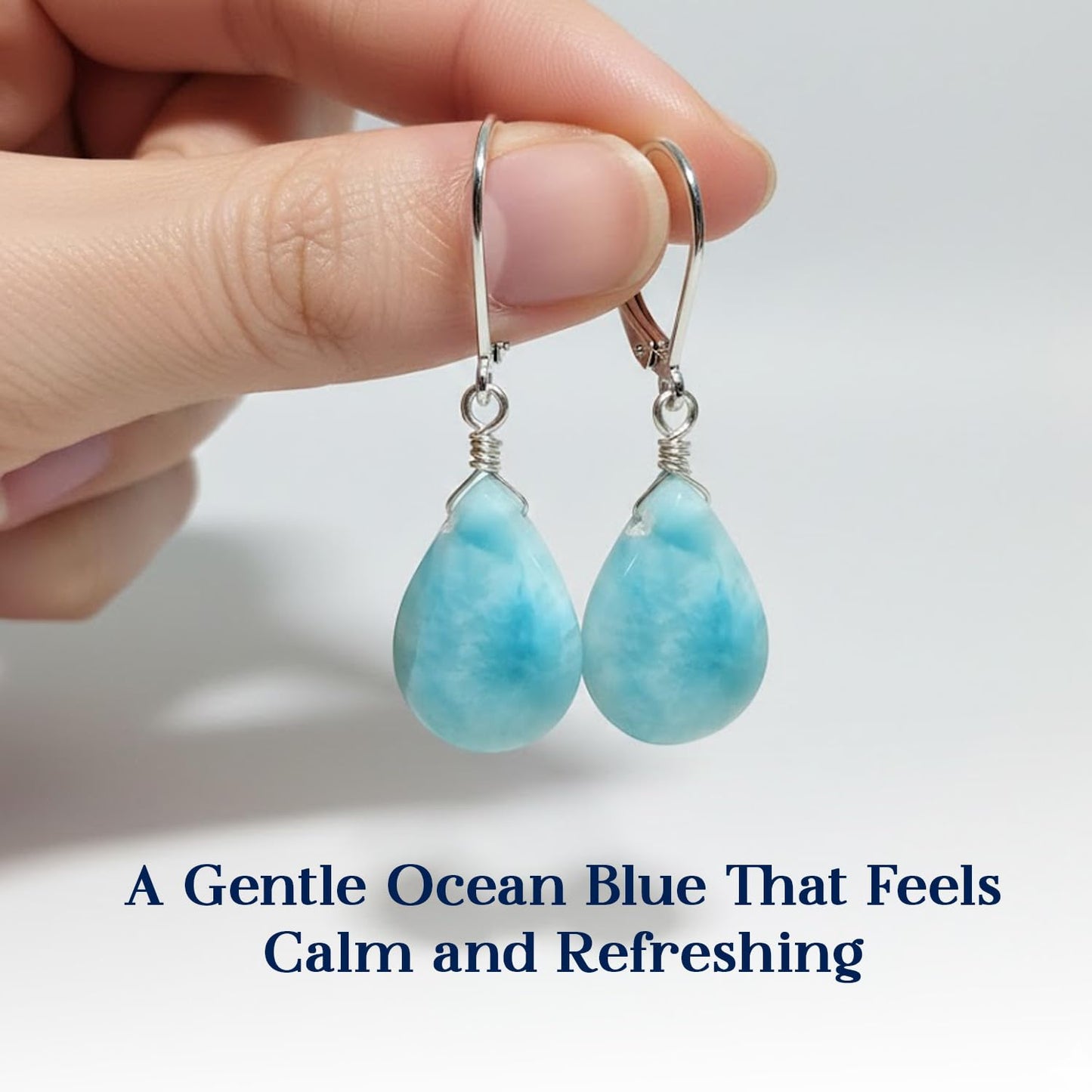 GemInspire Natural Larimar Teardrop Dangle Earrings for Women, Leverback Pear Shaped Gemstone, 925 Sterling Silver Leverback, Handmade Lightweight Jewelry Gift