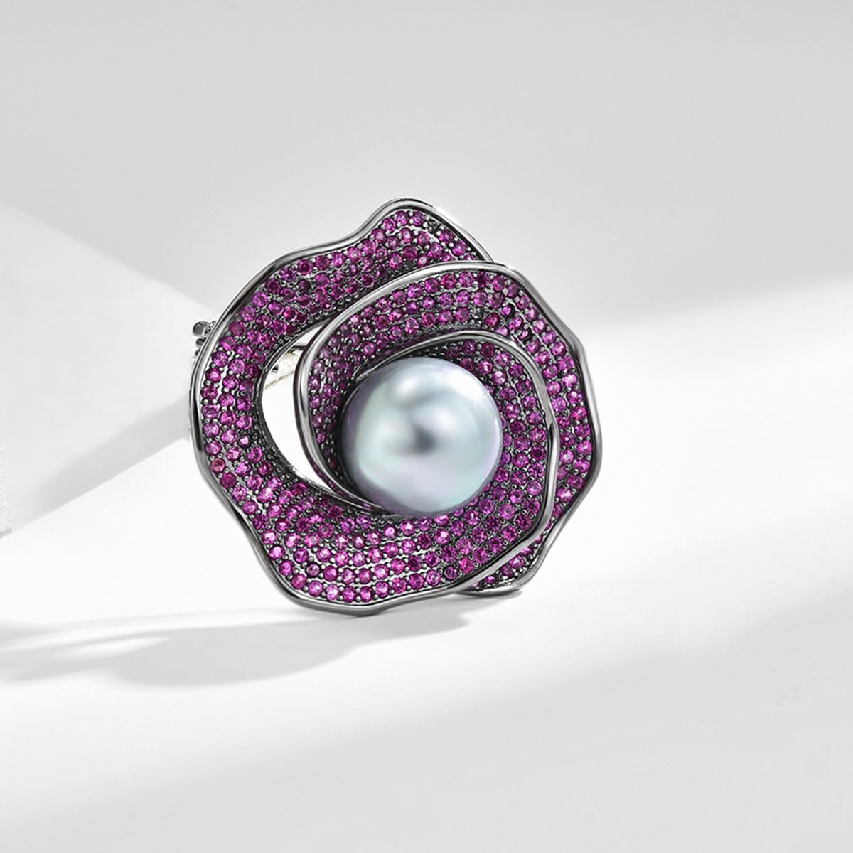 UNVAK Purple Rhinestone Flower Brooch Pin for Women Flower Pearl Brooches Lapel Pin Party Jewelry Gift for Mother Wife