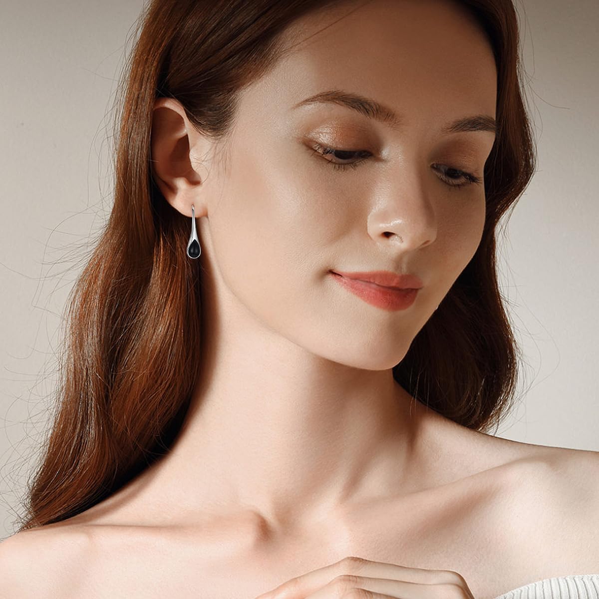 925 Sterling Silver Teardrop Earrings with Black Onyx, Hypoallergenic Pear-Shaped Dangle Drop Earrings for Women