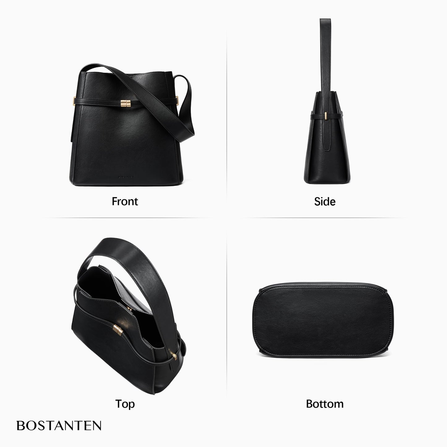 BOSTANTEN Bucket Bag Soft Vegan Leather Purses for Women Trendy Shoulder Handbags with Separate Pouch Black